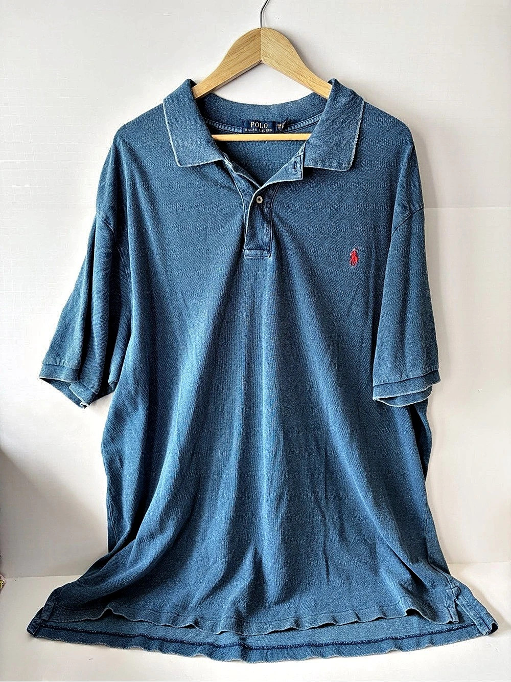 Polo Ralph Lauren Chambray Polo Shirt Blue Cotton Size 3XB Big & Tall Ralph Laur